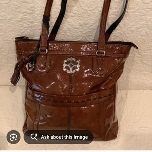 Brighton Glossy Brown Tote with Silver Detail